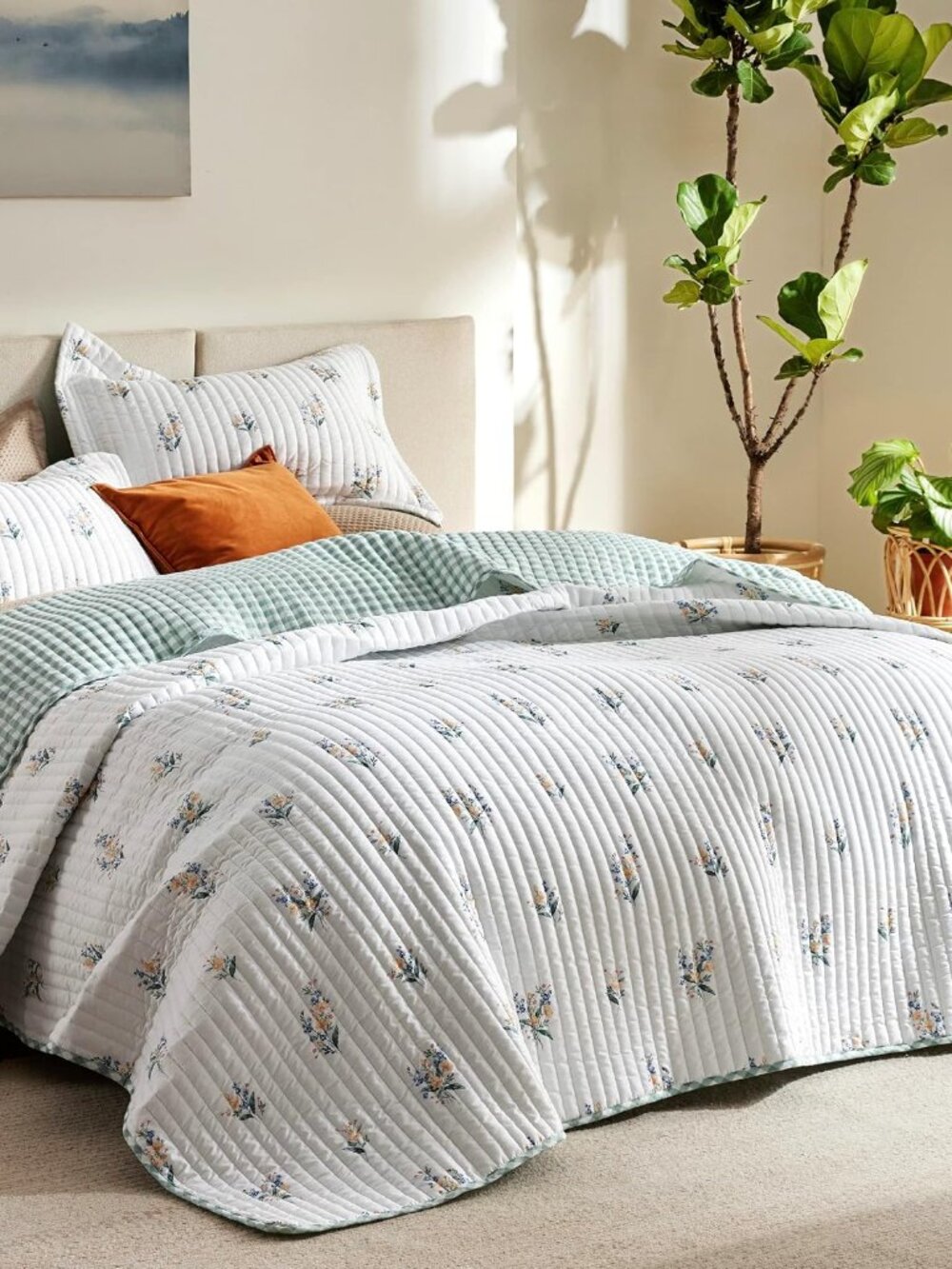 Floral Quilt Queen Size - Reversible Botanical Floral Comforter, Spring Lightwei